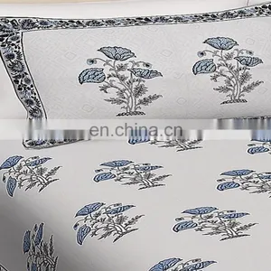 Rajasthani Handmade Printed Beautiful Design Jaipuri Rajasthani Bedsheets With Pillow Cover thumbnail-3