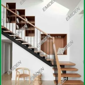 Shenzhen Yi Mei Deng Stairs Supply Indoor Straight Beams Steel Wooden Stairs Simple and Beautiful thumbnail-3