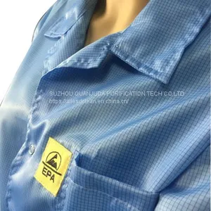 Static Dissipative ESD Jackets 2.5mm Grid White And Blue For EPA Clean Room thumbnail-5
