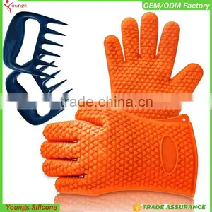 Silicone Oven Gloves With Fingers FDA Waterproof Glove BBQ Safety Glove thumbnail-1