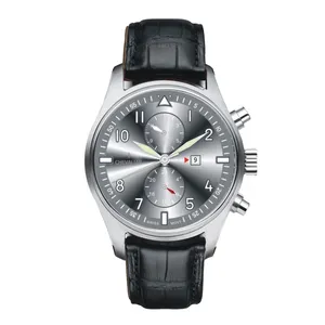 Stainless Steel Case Multi-function Watches Man Genuine Leather Dual Time Quartz Watch thumbnail-2