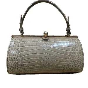 European And American Casual Cylindrical Handbag Horizontal Barrel-Shaped Leather Shoulder Bag Crocodile Leather Diagonal Bag Women thumbnail-5