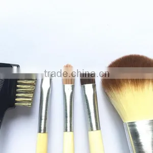 5pcs Canvas Bag Bamboo Handle Cosmetic Makeup Brush Set for Girls thumbnail-5