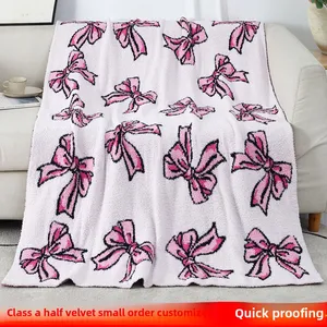Wholesale Fashion Fleece Soft Flannel Blanket Bowknot Throw Fluffy Fleece Blanket for Sofa Couch and Bed Warm Can Customed Your Design thumbnail-2
