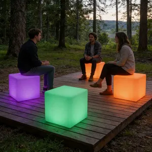 Patio Furniture/ Led Cube Chair/Led Outdoor Rechargeable Modern Cube Waterproof Led Furniture Garden Sets Table Chairs thumbnail-1