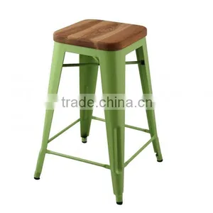 MCH-1505 Black Stackable Stool 65cm Height Industrial Metal Wood Chair thumbnail-2
