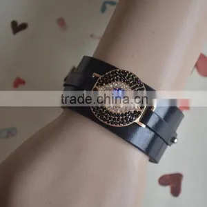 Rhinestone Metal Jewelry Slided DIY Leather Wrist Bands Bracelet thumbnail-1