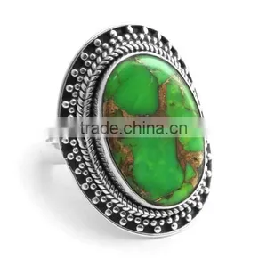 Heart To Heart Green Copper Turquoise 925 Sterling Silver Ring thumbnail-1