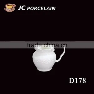 European White Embossed Ceramic Milk Pot Tableware Coffee Tea Essential Gifts thumbnail-1
