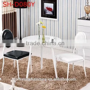80cm White Color Round Tempered Glass Top Dining Table thumbnail-1