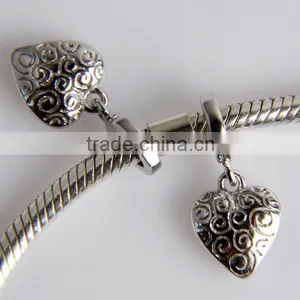 Personalized Various Silver Bead Sterling Silver Heart Charm for Jewelry Bracelets thumbnail-1