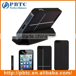 Set Screen Protector And Case For Iphone 5 , Black Hexagon Pattern Smart PU Case Cover thumbnail-1