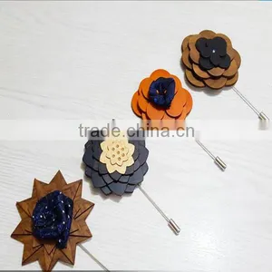 Fashion Wholesale Wooden Antique Flower Lapel Pin for Wedding Dress thumbnail-2