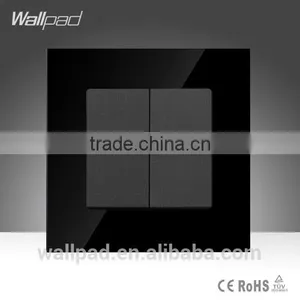 Hot Selling Wallpad High Quality Black Crystal Glass16A 110-250V 2 Gang Reset Switch Square Push Button Swtich Light Wall Switch thumbnail-1