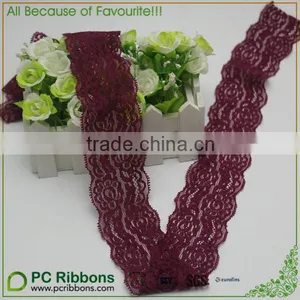 2" Width Wine Elastic Lace Trim for Party Dress thumbnail-1
