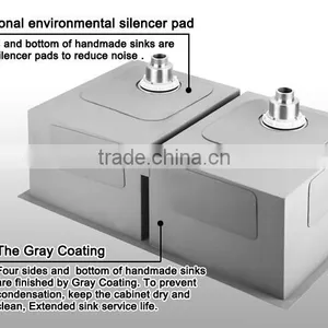 One Piece Wash Tank CUPC Certification SUS304 Handmade Kitchen Sink With Double Bowl Under Counter thumbnail-4