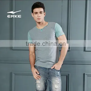 ERKE Mens Summer Casual Slim Stripe Round Neck Plain Cotton Short Sleeve t Shirt for Wholesale/OEM thumbnail-5