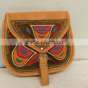 Real Goat Leather Messenger Bag/shoulder Bag With Hand Crafted Embroidery thumbnail-1