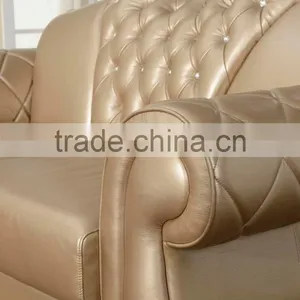 2016 New Design Modern European Style Stainless Steel Base PU/top Grain Leather Sofa Furniture Chesterfield Sofa Furniture thumbnail-4