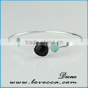 Women Pendant Expandable Glass Bangle Adjustable Birthstone Charm Bracelet thumbnail-5