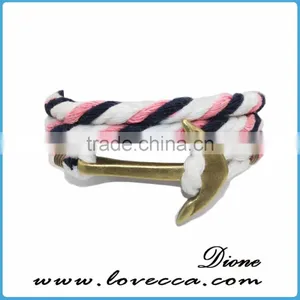 Customized Braided Leather Stainless Steel Hook Anchor Bracelet thumbnail-6