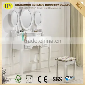 Modern Wooden Dressing Table Design With Full-length Mirror and Stool thumbnail-2