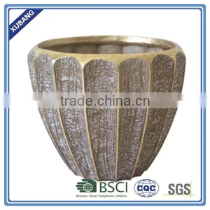 Golden Polystone Wide Resin Finiish Garden Flower Planter Pot thumbnail-1