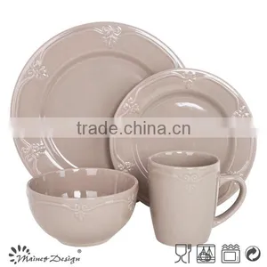 Cheap Ceramic Stoneware Color Glaze Emboss Dinner Set thumbnail-3