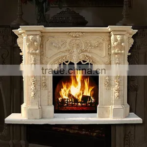 Luxury Indoor Decoration Hand Carved Beige Marble Fireplace thumbnail-3