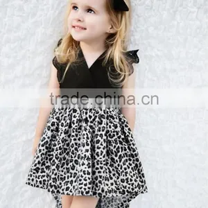 Wholesale Lace Fultter Sleeve Baby Girl Pom Pom Romper Leopard Print Childrens Dresses thumbnail-2