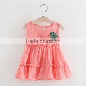 2017 Latest Wholesale Baby Clothes Cheap Children's Boutique Sleeveless Summer V Neck 3 Year Old Girl Dress Girl Fancy Frocks thumbnail-1