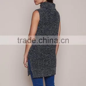 MGOO Hot Sale Women Turtleneck Sweaters Dress Vest Sleeveless Fashion Charcoal Knitted Dress For Winter thumbnail-5