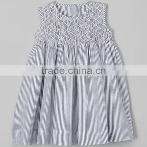 Woven Cotton Stripe Smocked Sleeveless Girl Dress thumbnail-1