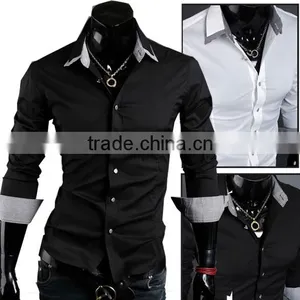 Wholesale Men Fashion Casual Long Sleeve Slim Fit Shirts Stylish Dress thumbnail-2