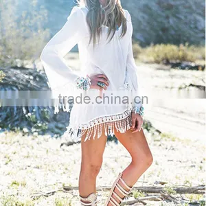 Walson Sexy Long-sleeved Lace Tassel Beach Dress thumbnail-2