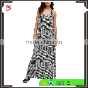 Latest Summer Sexy Women Beach Long Dress Striped Satin Casual Fashion V-neck Beach Wear Dress thumbnail-1