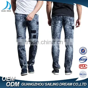 2017 New Style Navy Blue Snow Dirty Wash Slim Fit Mens Jeans Pants thumbnail-2