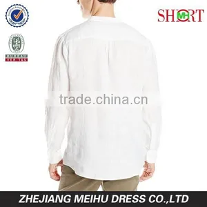 Men's Long Sleeve Banded Open Collar Linen Shirt thumbnail-2