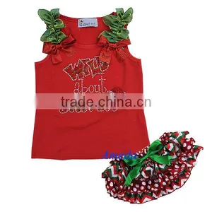 Xmas Baby Red Green Chevron Bloomers Rhinestone Wild About Santa Tank Top 3-12M thumbnail-1