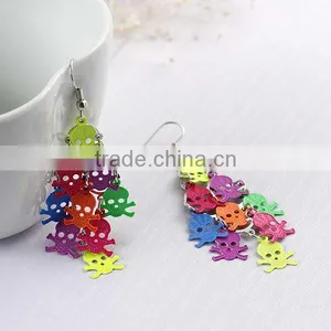 New Fashion Copper Filigree Stamping Earrings Halloween Skull Multicolor Enamel 74mm thumbnail-3