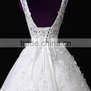 2017 Wholesale Sweetheart Sleeveless Lace Wedding Dresses Beaded V-neck Nackline Mermaid Lace Wedding Dress F13001 thumbnail-3