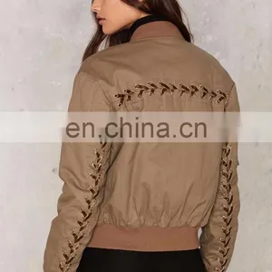 New Design Plain Cotton Bomber Jackets for Women Wholesale thumbnail-4