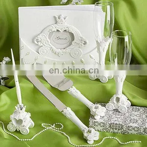 Resin Pumpkin Carriage Wedding Guest Book/ Pen/ Cake Knift/ Sever/ Toasting Flutes Set thumbnail-1