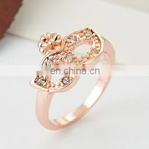 Korean Version of the High-quality Fashion Mask Gilded Gold Crystal Ring Tail Ring Girl Gift Ring thumbnail-6