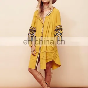 Ladies High Quality Dress Shirt Balloon Sleeve White Long Blouse Dress Boho Styles thumbnail-4