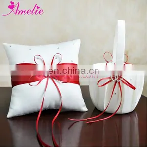 Heart Ring With Red Ribbon Wedding Flower Basket and Pillow Set thumbnail-1