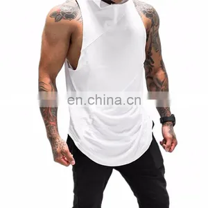 Men's Muscle Drop Armhole Gym Gentleman Bodybuilding Stringer Cotton Hoodie Tank Tops thumbnail-2