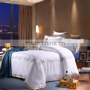 Luxury White and Golden 800 Thread Count 100% Cotton Musical Notes Embroidery Bedding Set thumbnail-1
