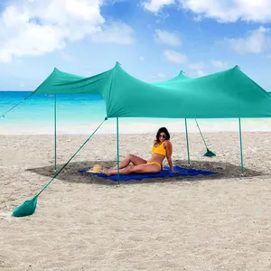 Portable Large UPF50 UV, Protection 4 Aluminum Poles Lycra Nylon Family Sun Shelter Canopy Tent Beach Shade With Sandbag Anchors thumbnail-5