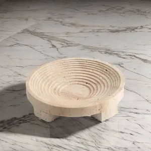 Fruit Snack Candy Servging Bowl Home Decoration Modern Centerpiece Marble Travertine Bowl thumbnail-2